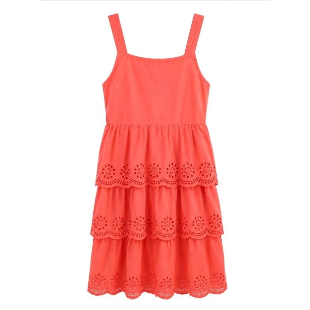 Old Navy Girls Coral Sleeveless Tiered Eyelet Sundress Square Neck S (6-7)